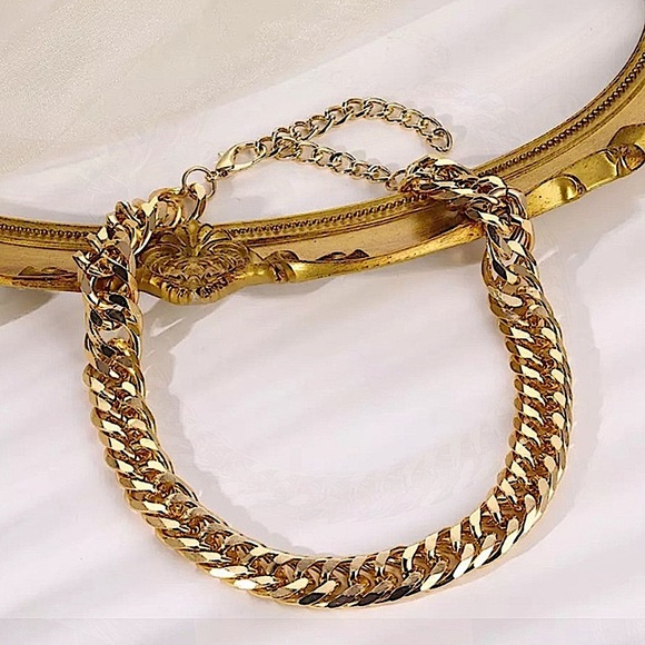 Gold Chain Link Exaggerated Cuban Choker Matching Bracelet Set - Picture 11 of 15